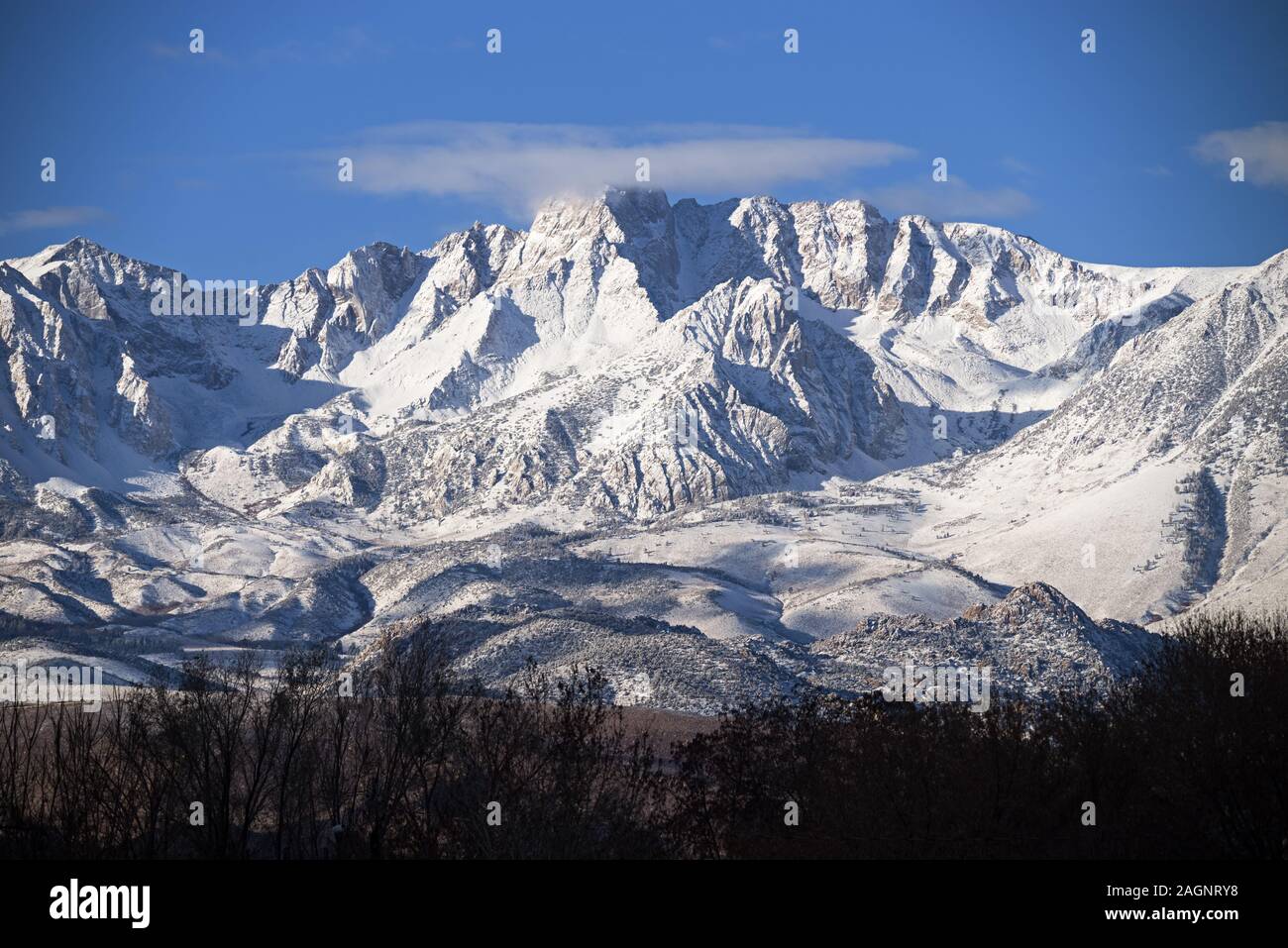 Mount Humphreys in the Eastern Sierra in the morning with the first big snowfall of the year as