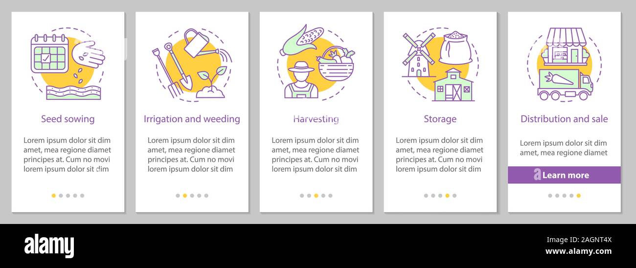 Agricultural business onboarding mobile app page screen with concepts ...
