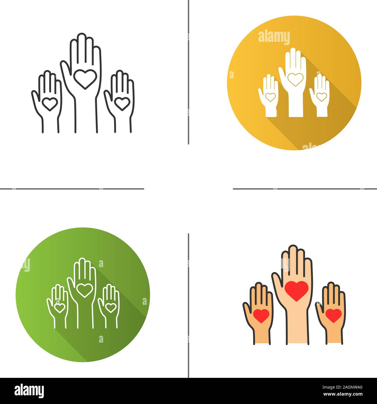 Unity in diversity icon. Flat design, linear and color styles. No to racism. Volunteers. Helping hands. Voting. Charity. Isolated vector illustrations Stock Vector