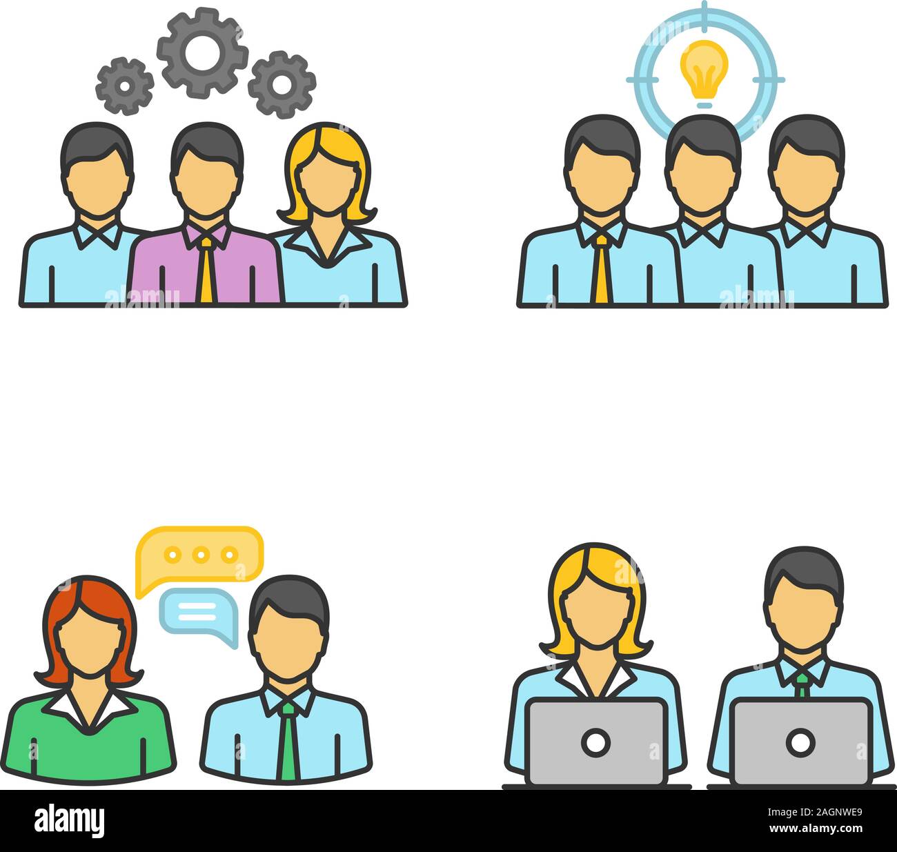 Teamwork color icons set. Collective solving problem, team ...