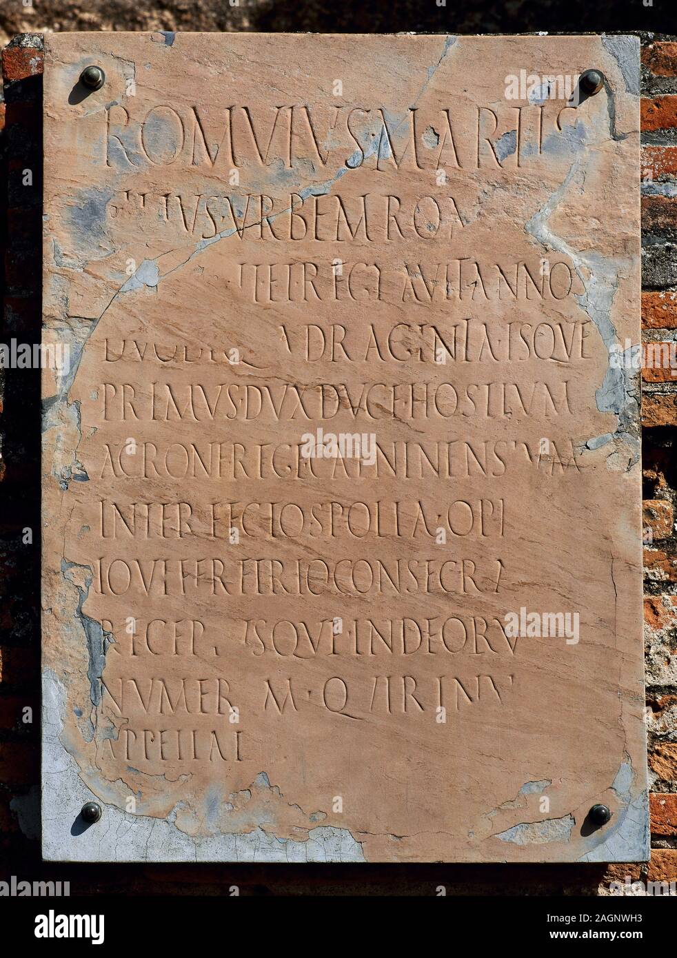 Latin inscription written in Roman capital letters. Eumachia building. Forum area. Pompeii, Italy. Stock Photo