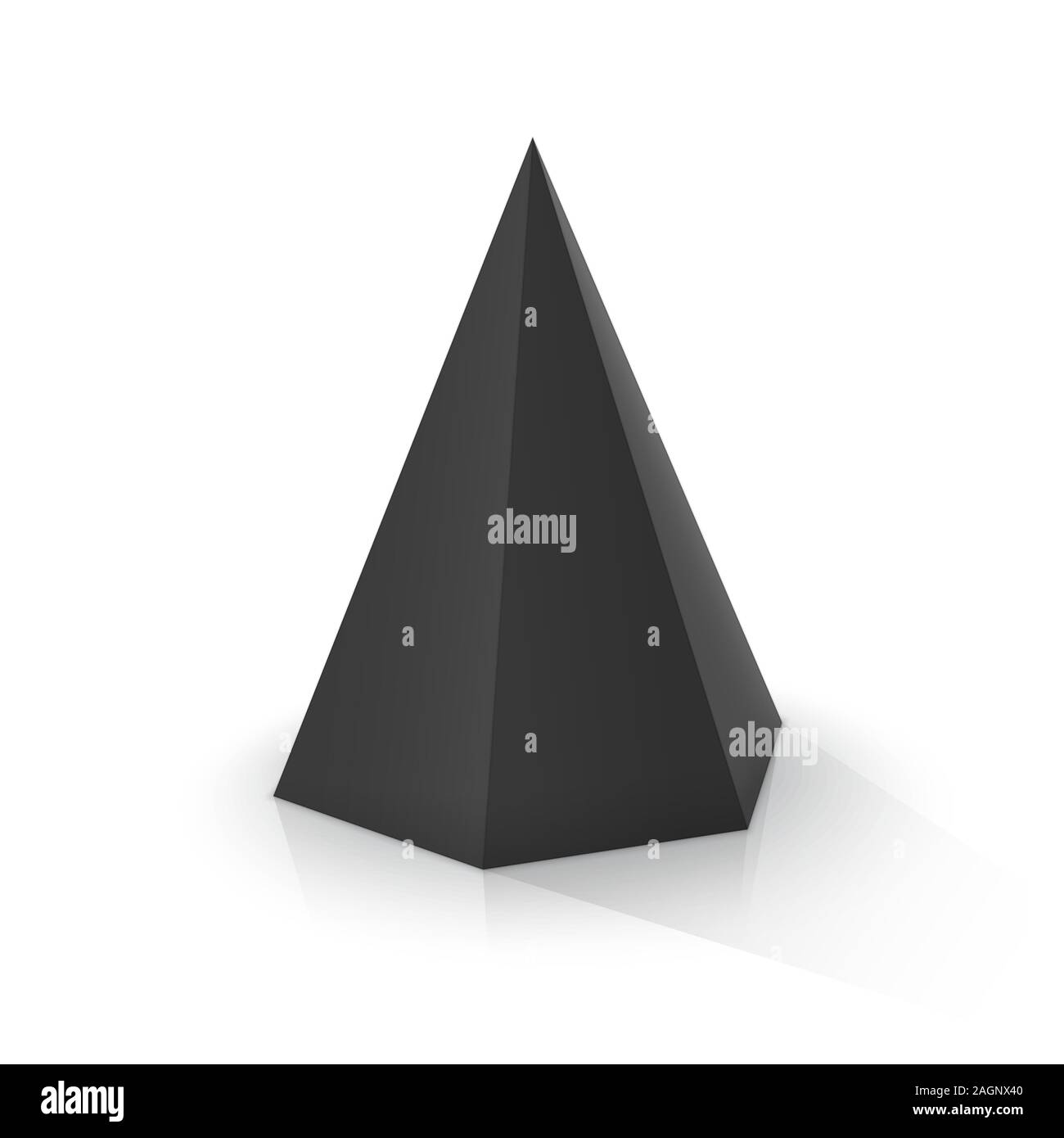 Black hexagonal pyramid on a white background. Vector illustration Stock Vector