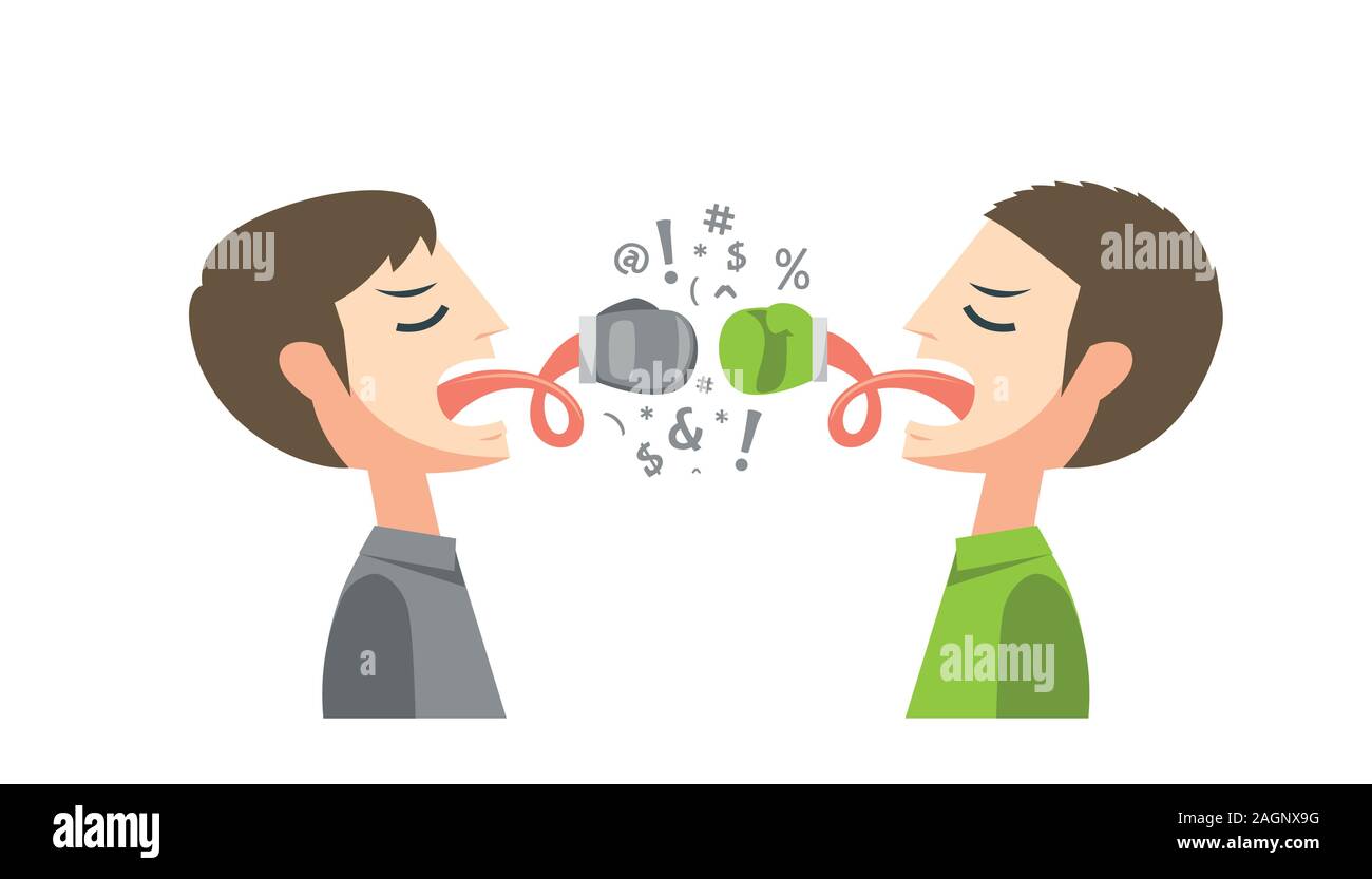 two young man is having argument with glove in their tongue Stock Vector