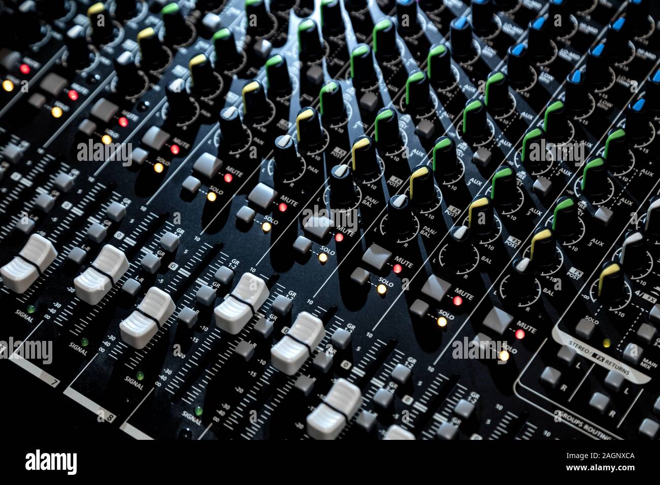 Audio mixer console, close up Stock Photo Alamy