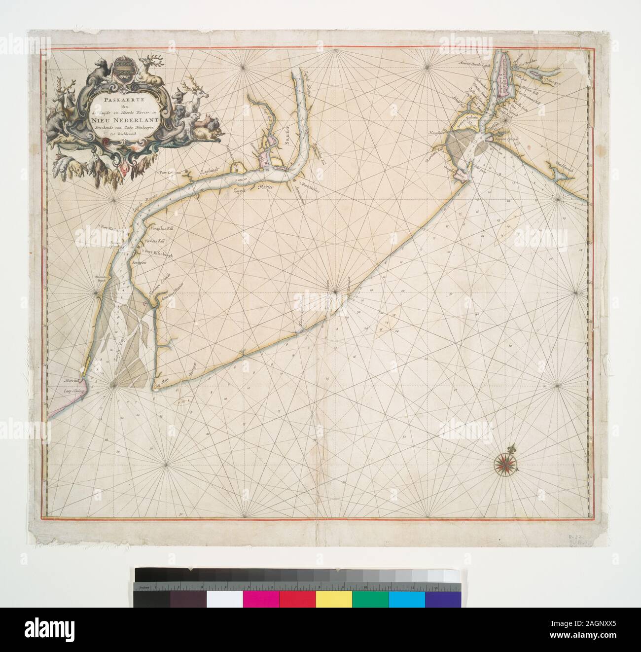 Stokes Before 1666-B-32 From Pieter Goos, De Zee-Atlas, 1666. Deák 049;  Paskaerte van de zuydt en Noordt Revier in Nieu Nederlant streckende van  Cabo Hinloopen tot rechkewach Stock Photo - Alamy