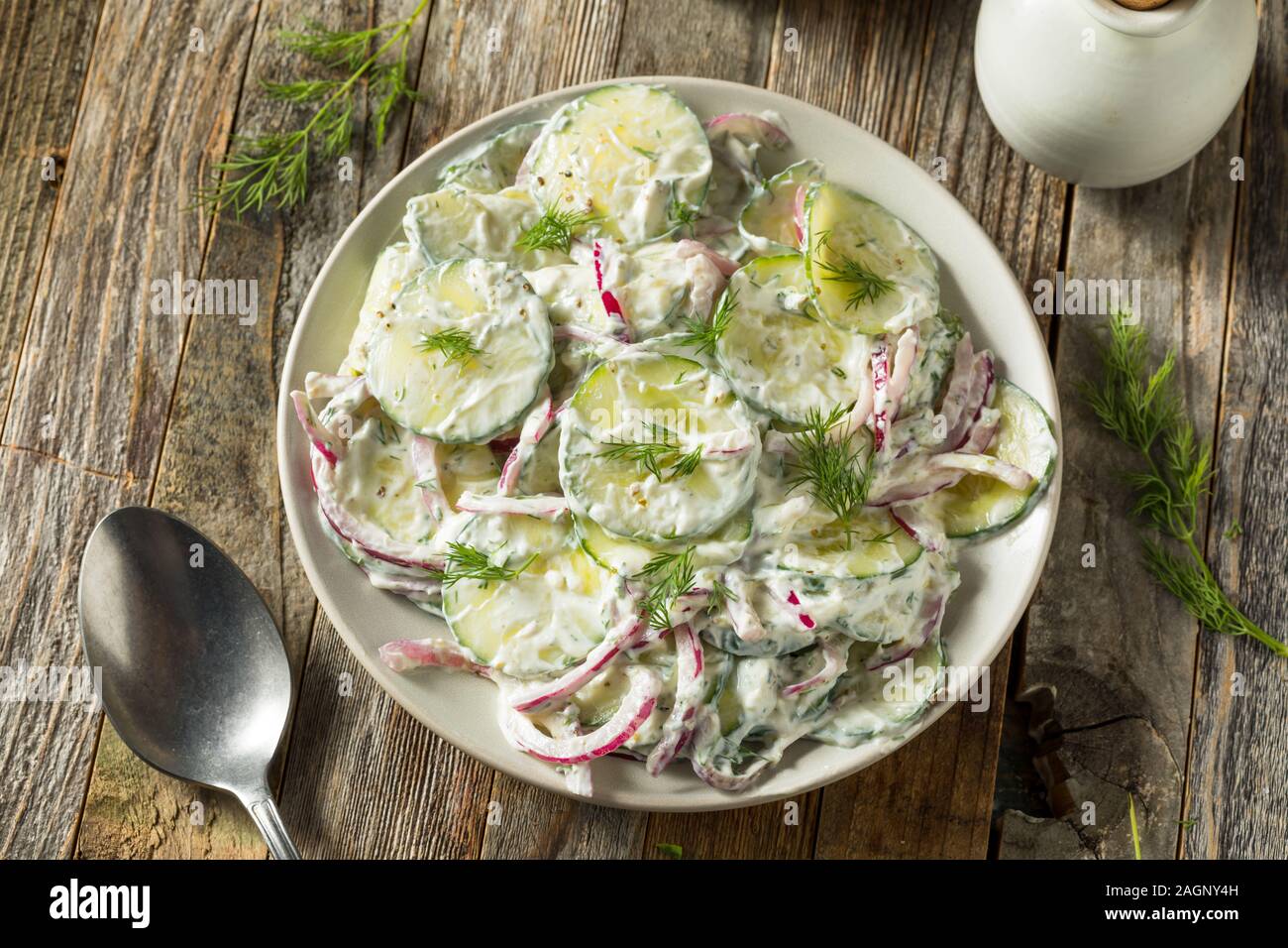 Homemade Greek Yogurt Cucumber Salad with Dill Stock Photo Alamy