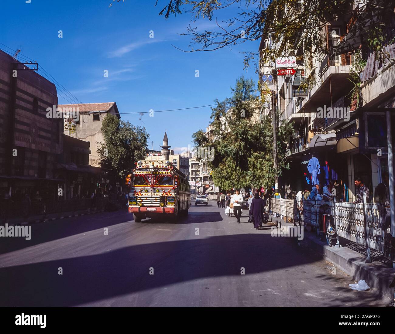 Syria. Pleasant street scenes in old Damascus with apartment buildings