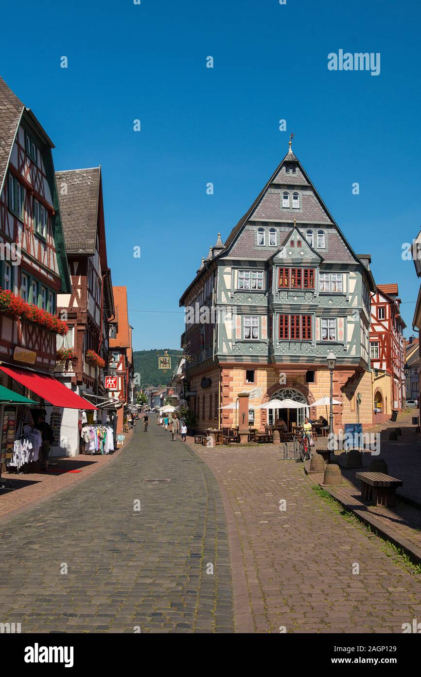 Miltenberg, Germany - July 24, 2019; Old half timbered house in Miltenberg a populair touristic city in Bavaria Stock Photo