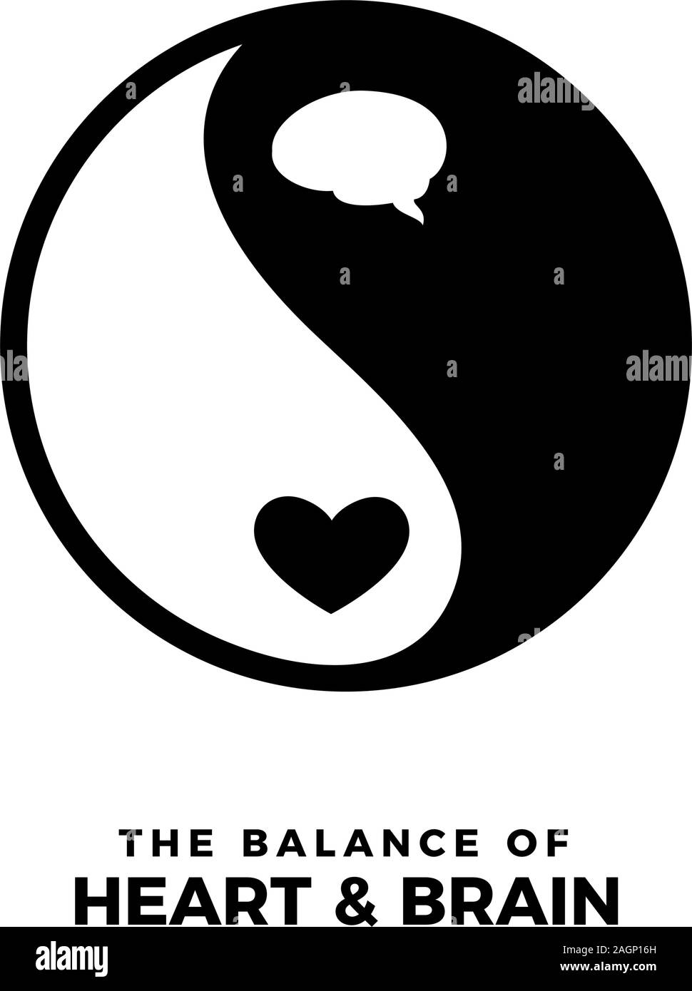 Taichi Symbol with Brain and Heart Sign. Balance Concept Stock Vector