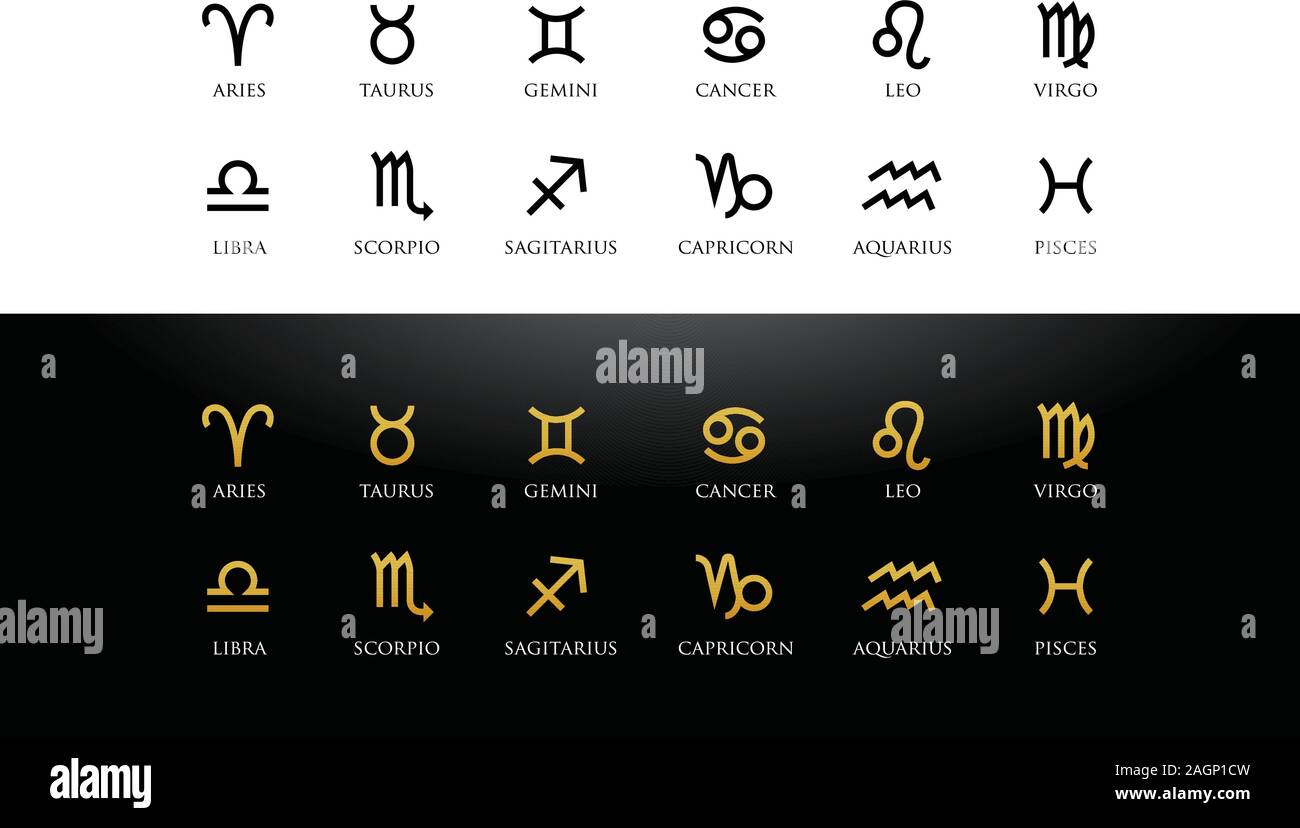 Astrology Zodiac Symbols Black And Gold Version Stock Vector Image Art Alamy