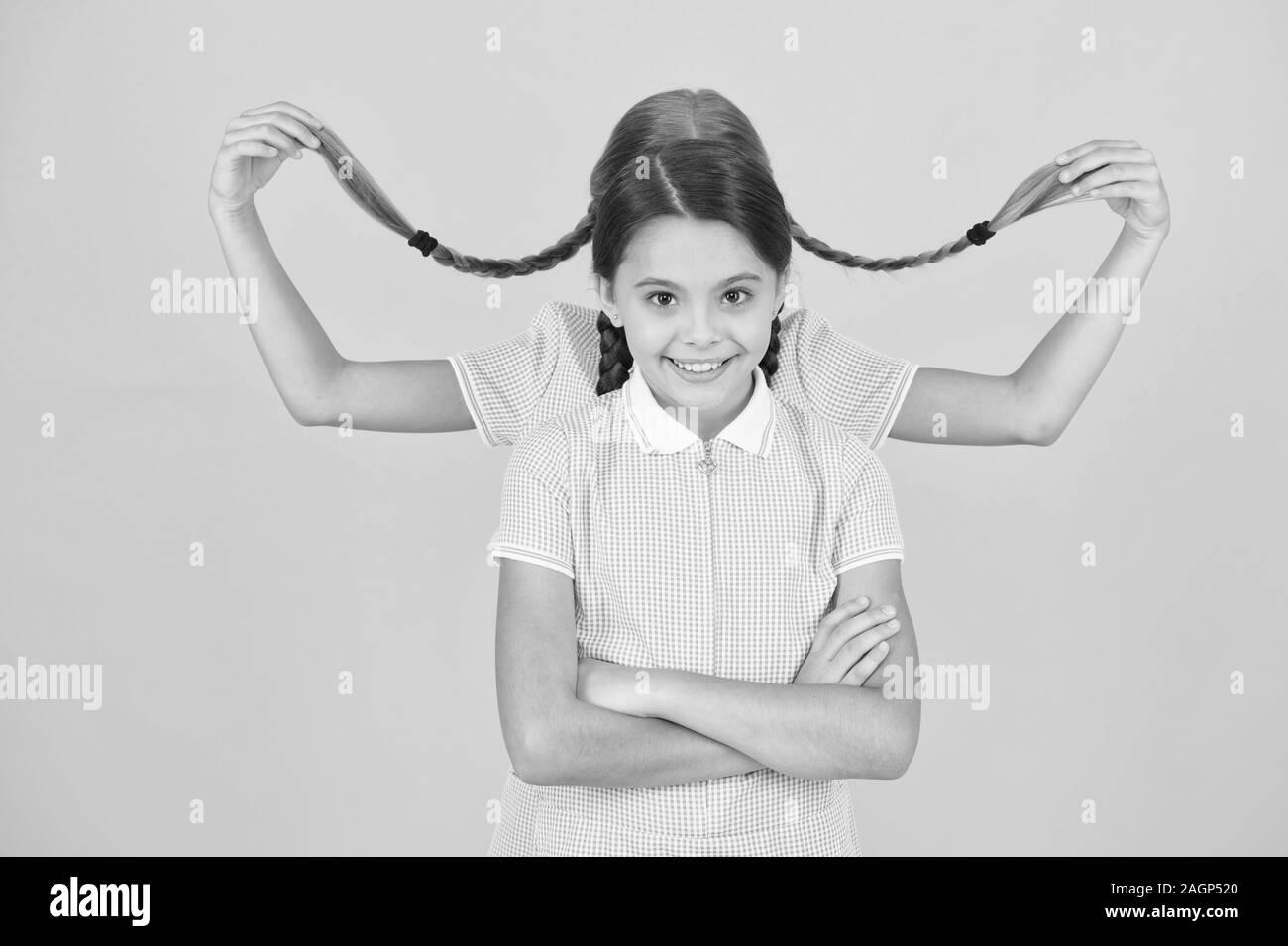 Hairdresser Salon Cheerful Schoolgirls Yellow Background