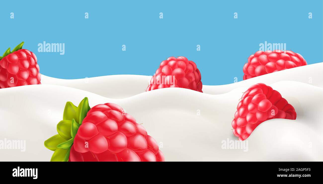 Raspberry in milk High quality vector realistic illustration Stock Vector