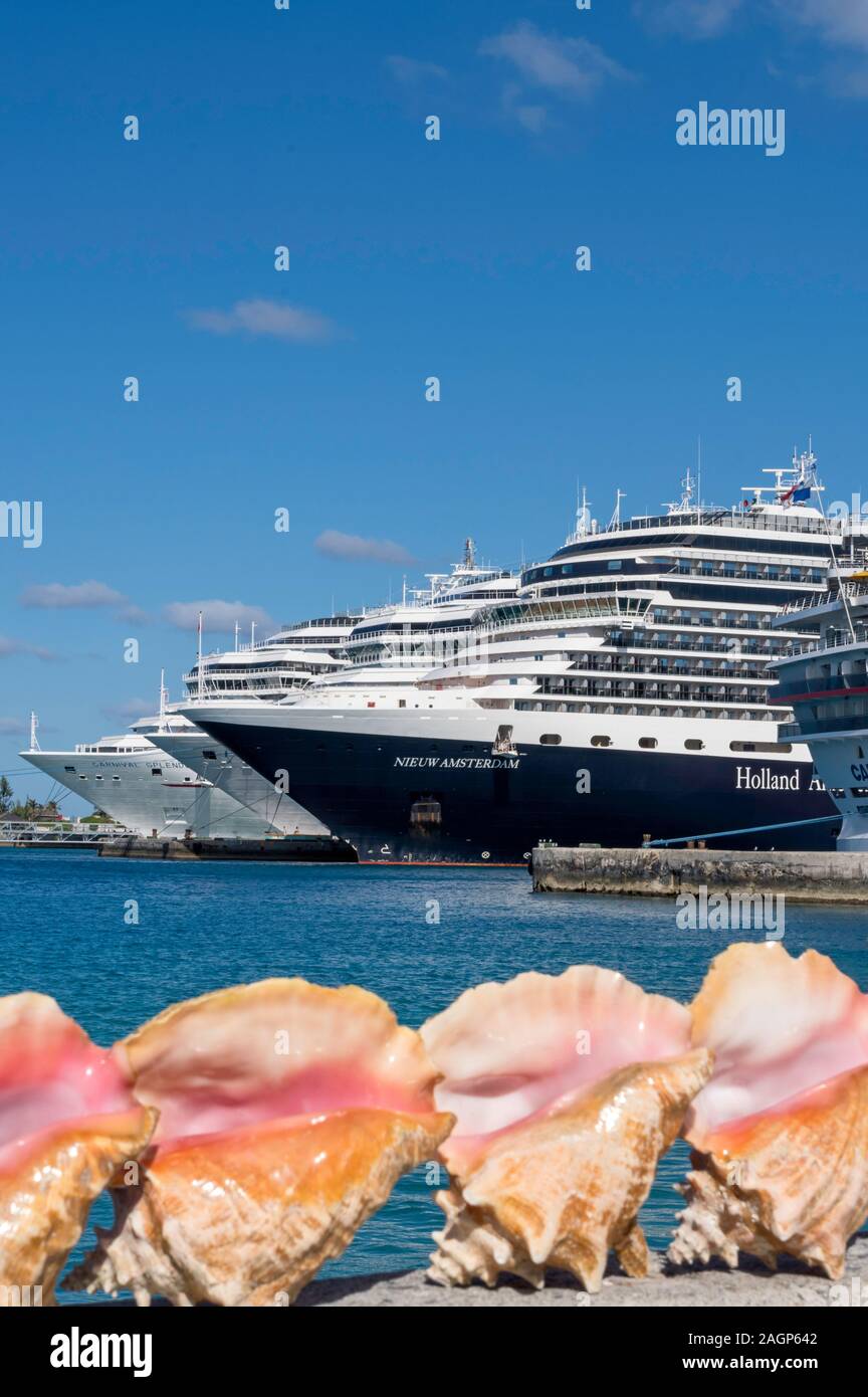 Conch eye view of cruise ships, Nassau, Bahamas Stock Photo