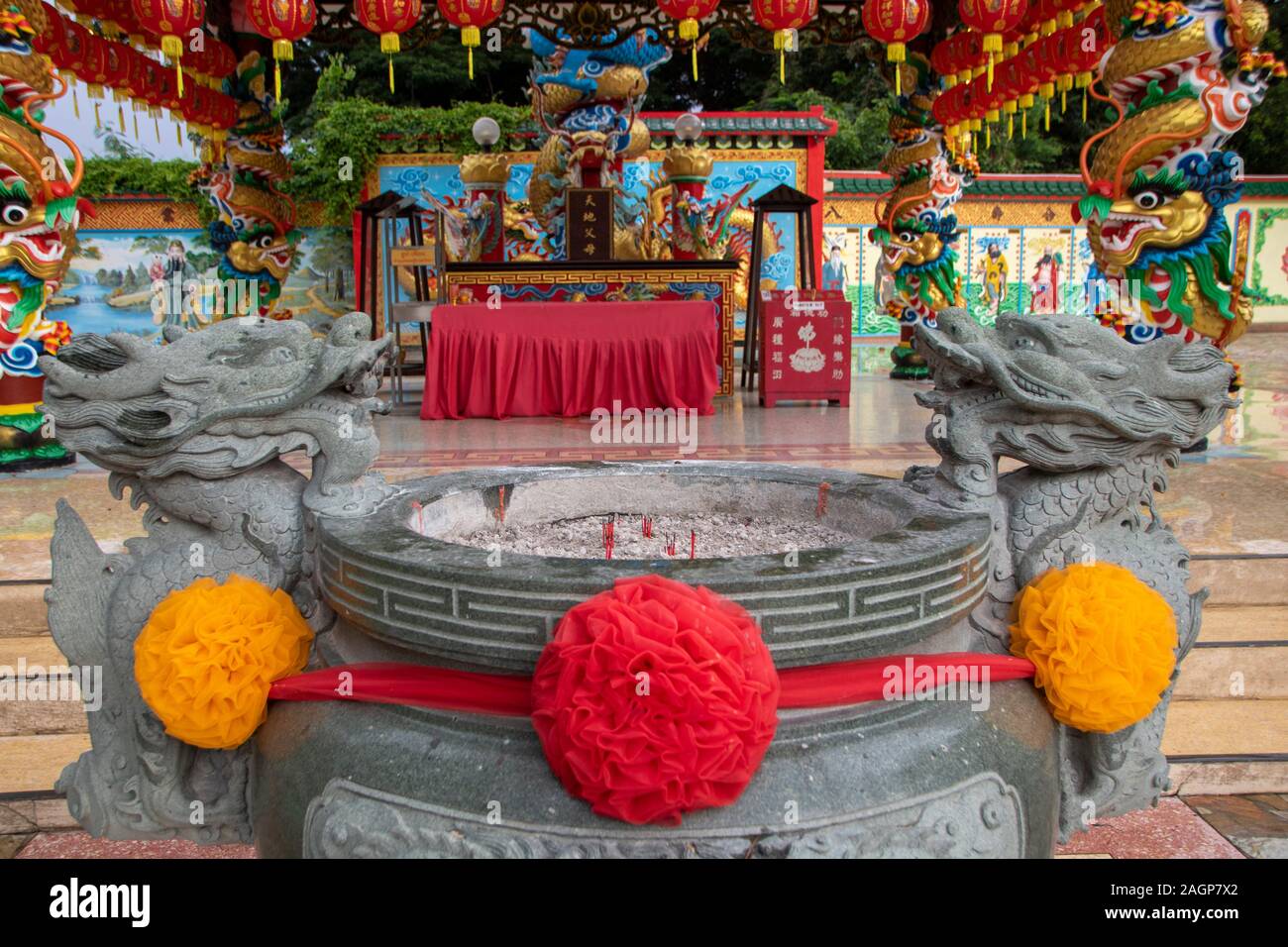 At Kanchanaburi - Thailand - on august  2019  - Guam Im Sutham, chinese temple  near river kwai, Thailand Stock Photo