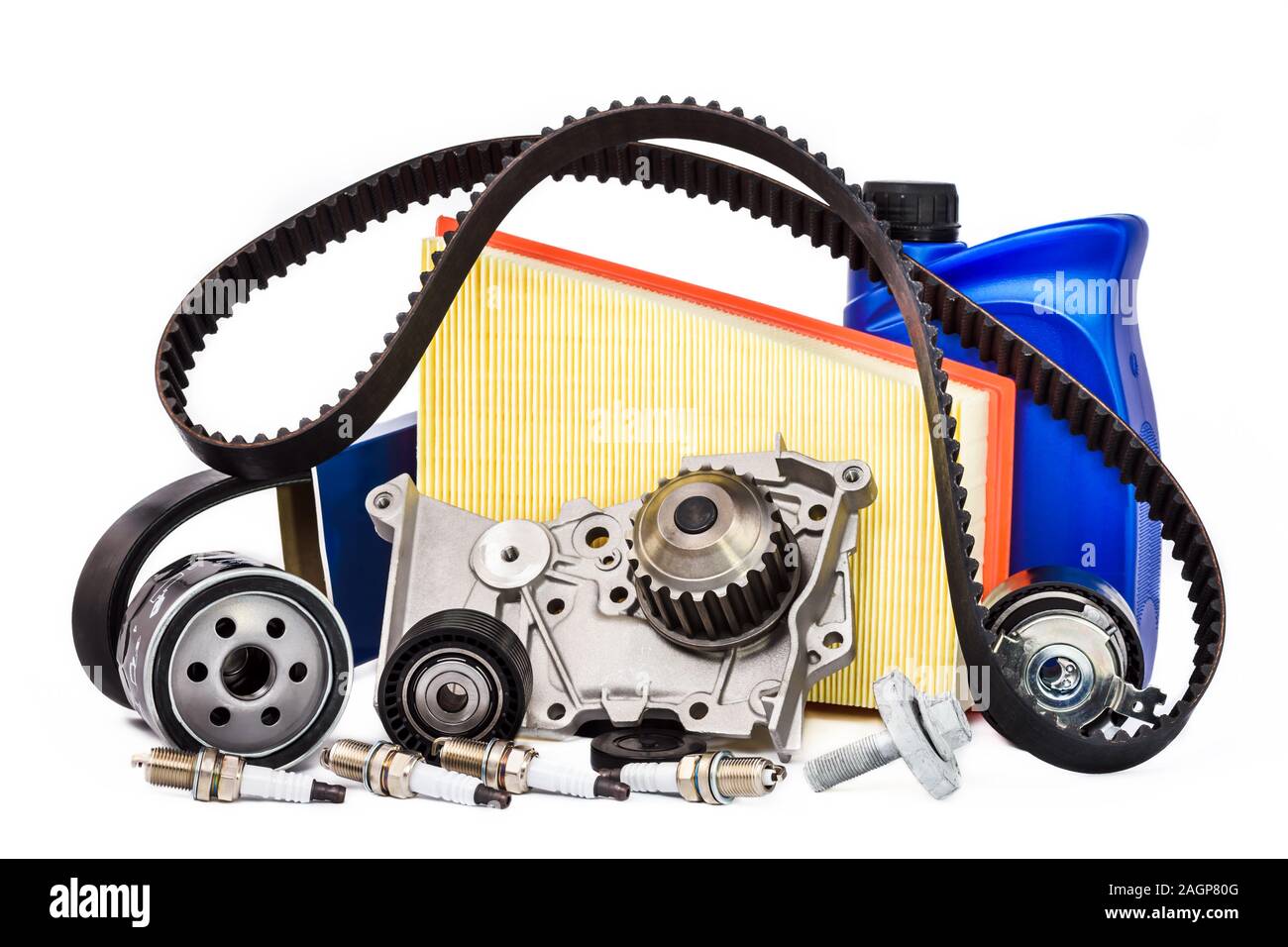 Various spare parts for the car. The set of timing belt with rollers