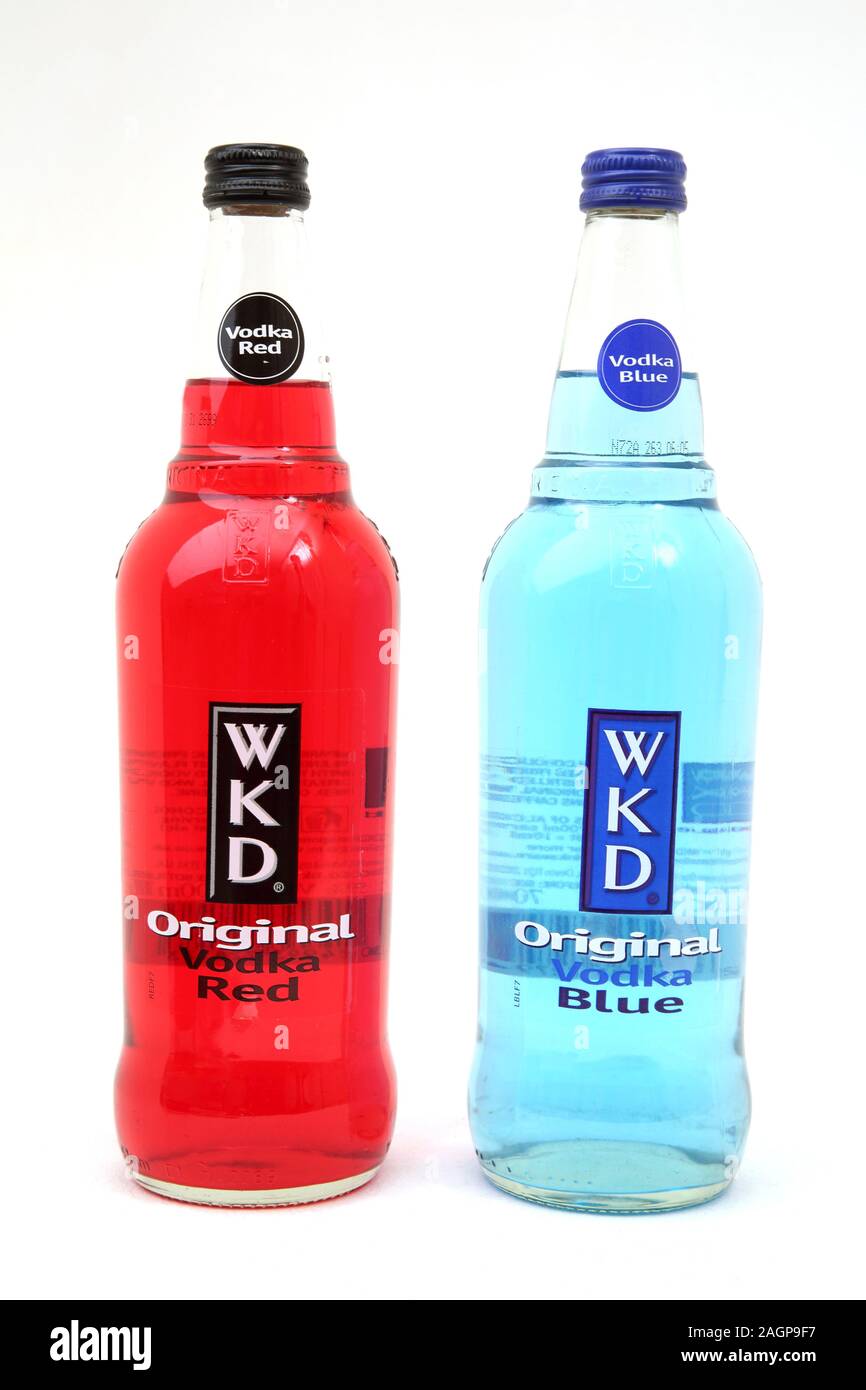 Bottles of WKD Original Vodka Red and Blue Stock Photo