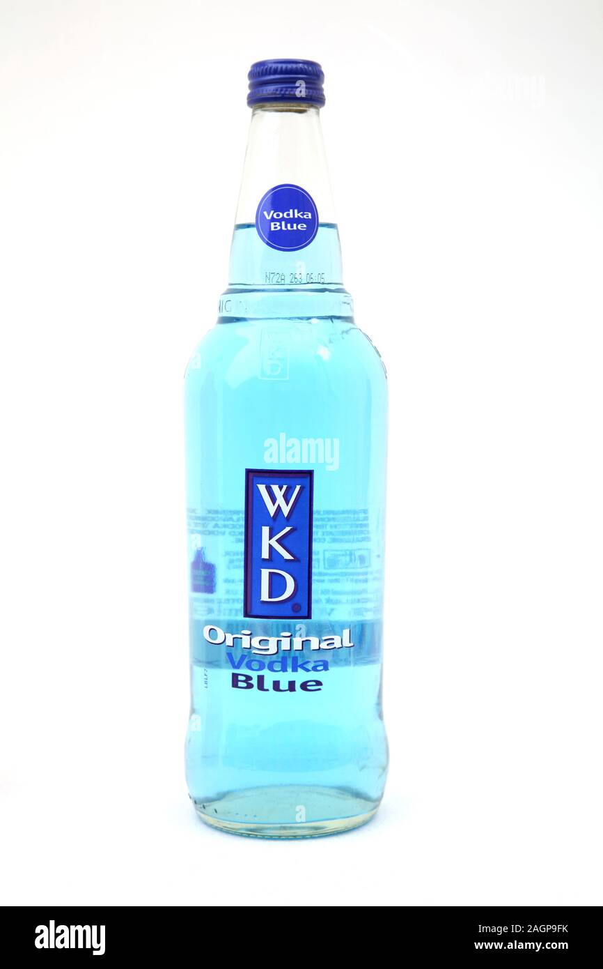 Bottle of WKD Original Vodka Blue Fruit Flavour Alcopop Stock Photo