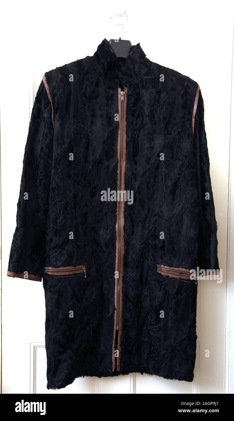 Vintage Black Persian Lamb Fur Coat Stock Photo