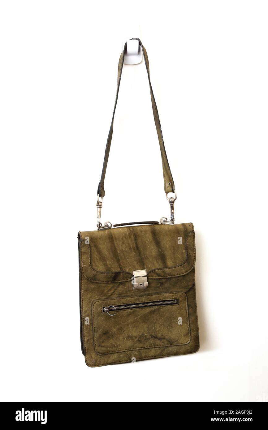 Olive Green Leather Satchel Bag Stock Photo