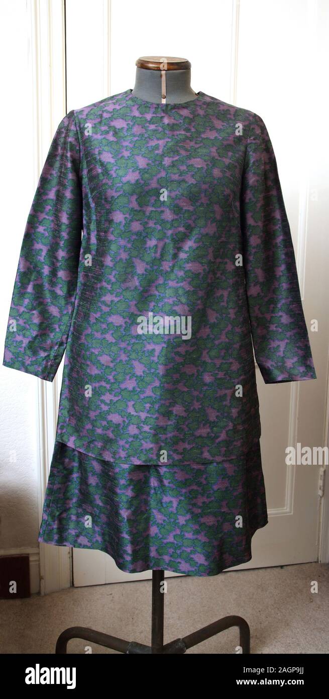 Vintage Slub Silk Purple and Green Outfit Stock Photo