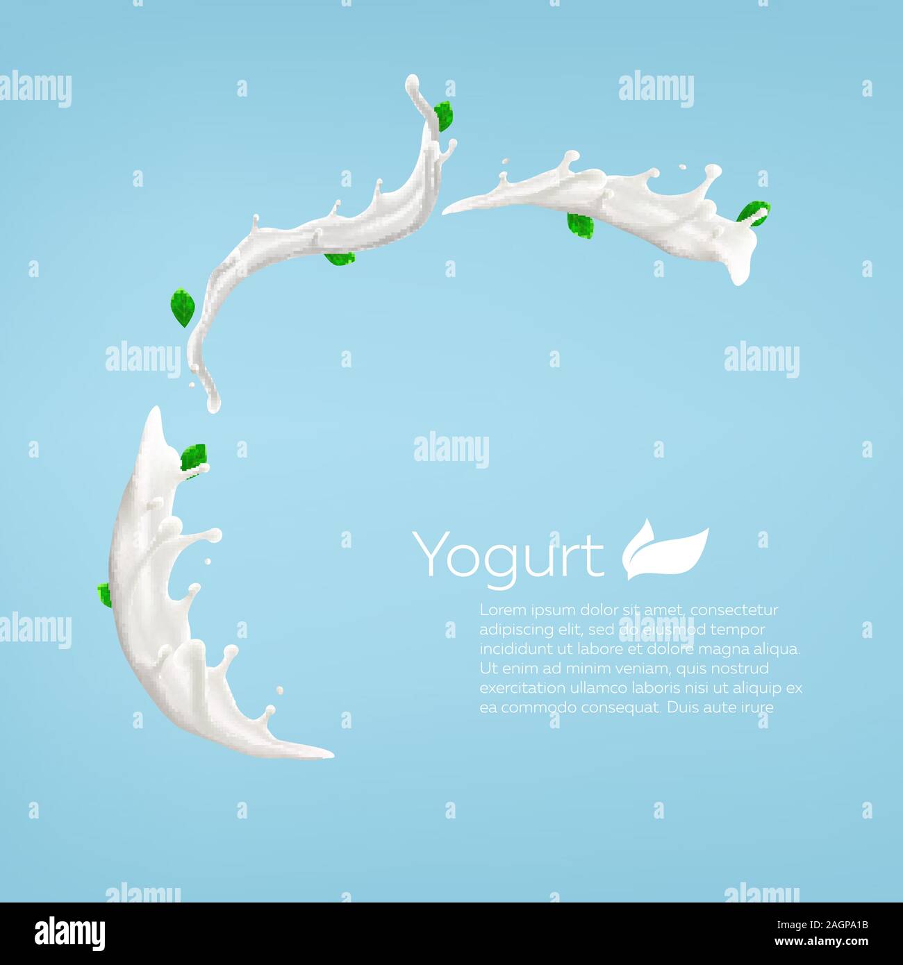 Whole milk yogurt swirl background design, commercial vector advertising mock-up realistic illustration Stock Vector