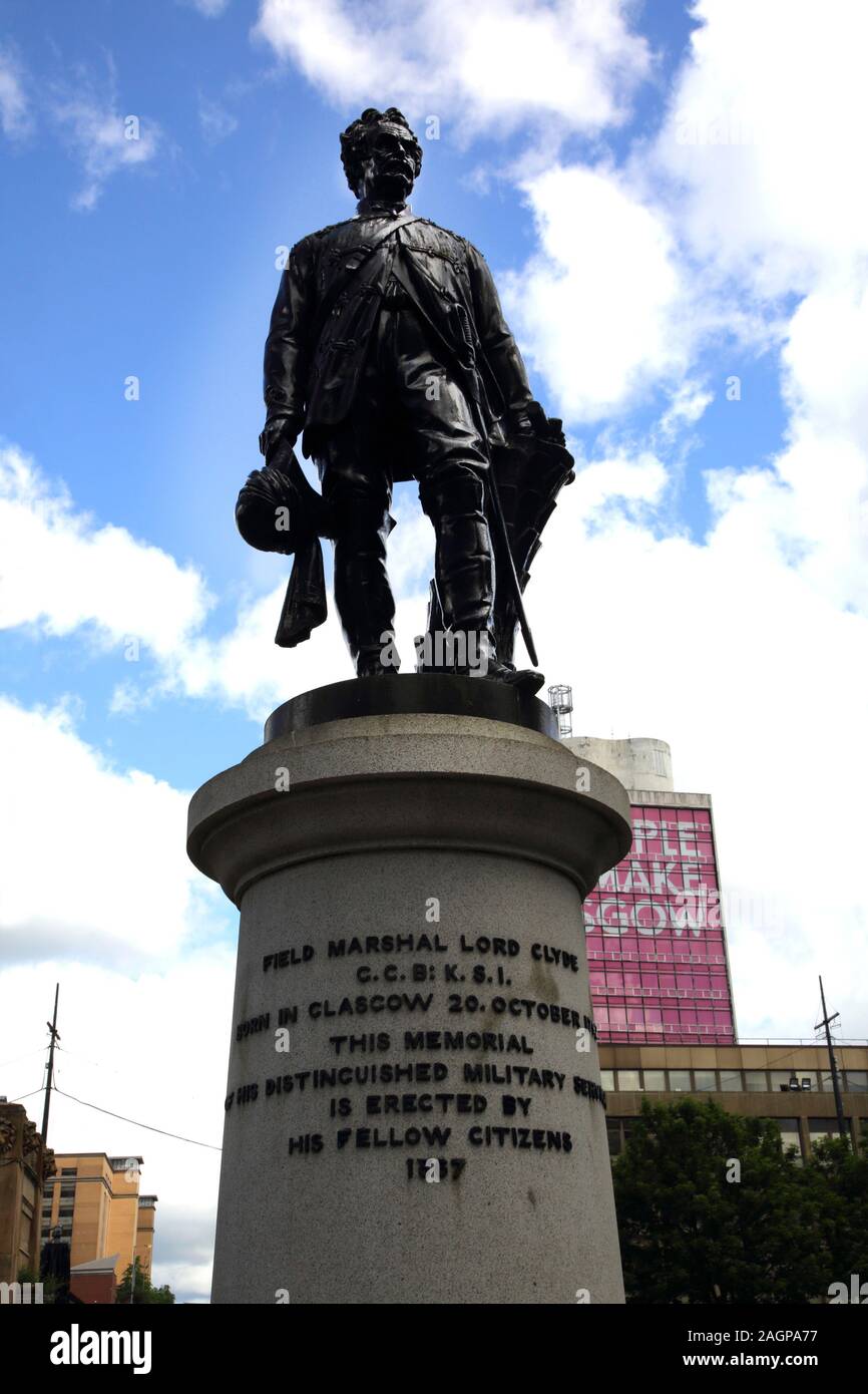 Glasgow Scotland George Square Statue of Field Marshal Lord Clyde 1792-1863 Memorial for his Ditinguished Military Service erected by his fellow citiz Stock Photo