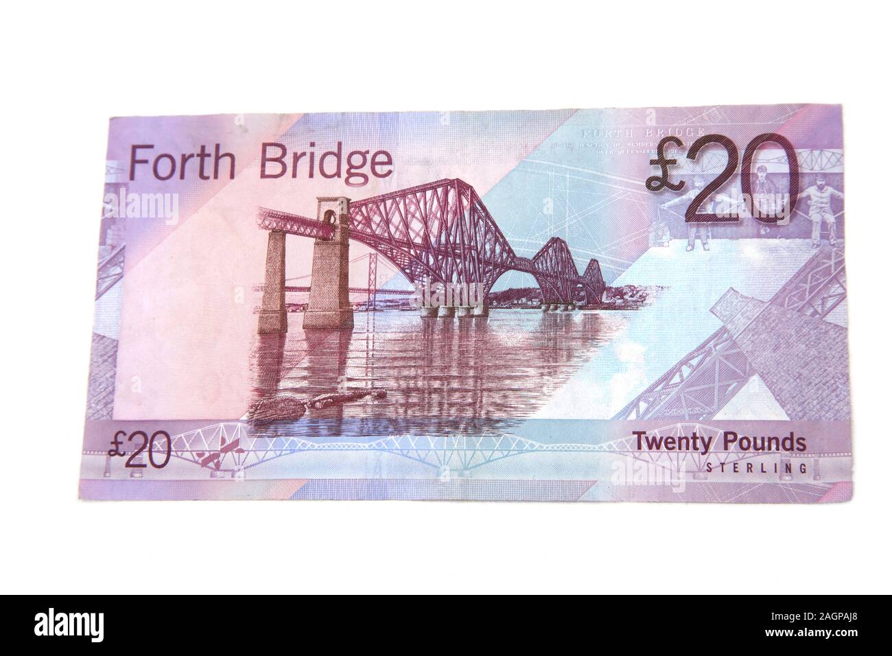 Forth Bridge on the Reverse Side of Bank of Scotland Twenty Pound Note Stock Photo