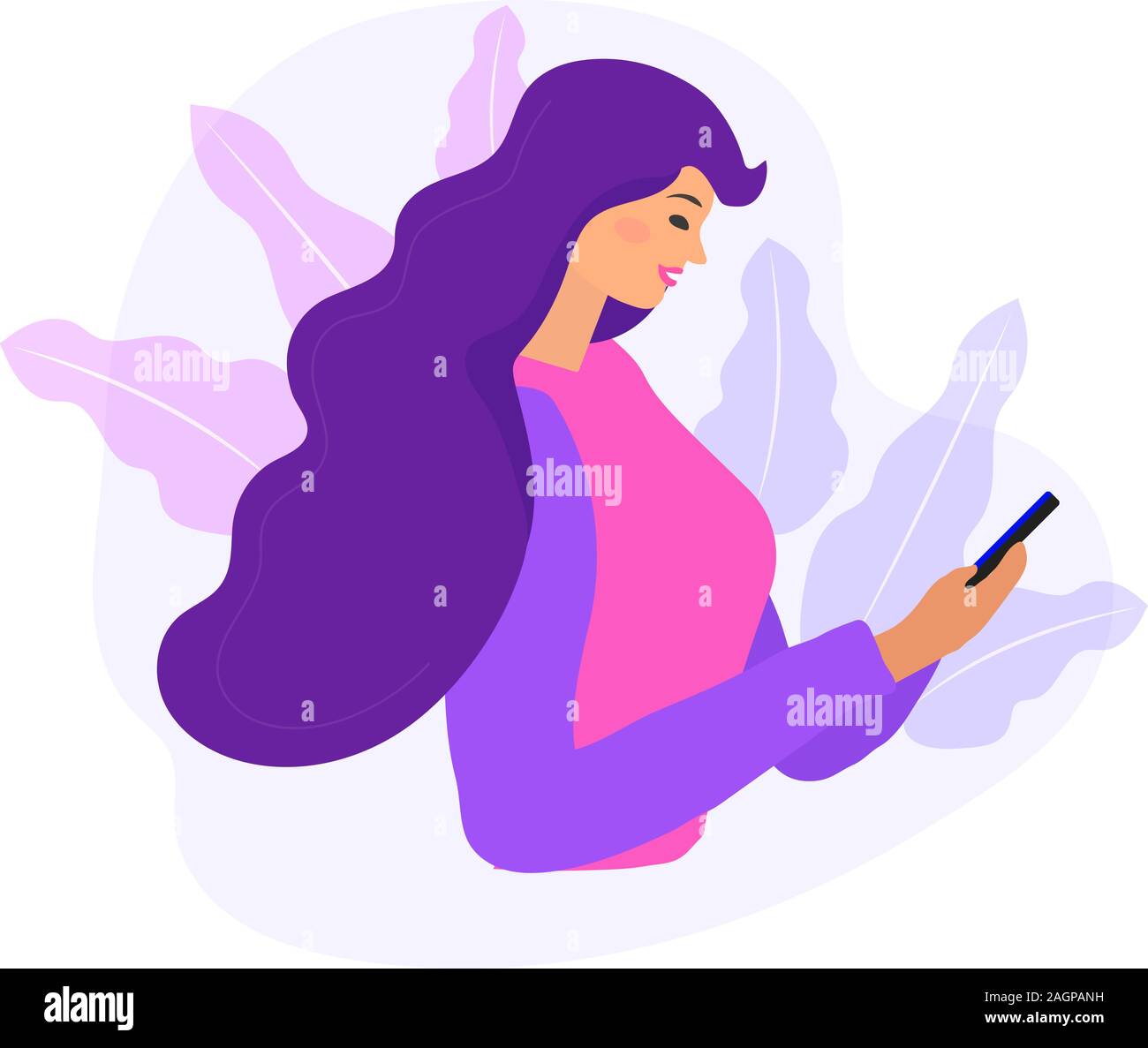 Woman Looking At The Phone And Checking Social Networks Virtual Communication Girl Reads Sms Chat Online Dating Concept Flat Modern Vector Stock Vector Image Art Alamy