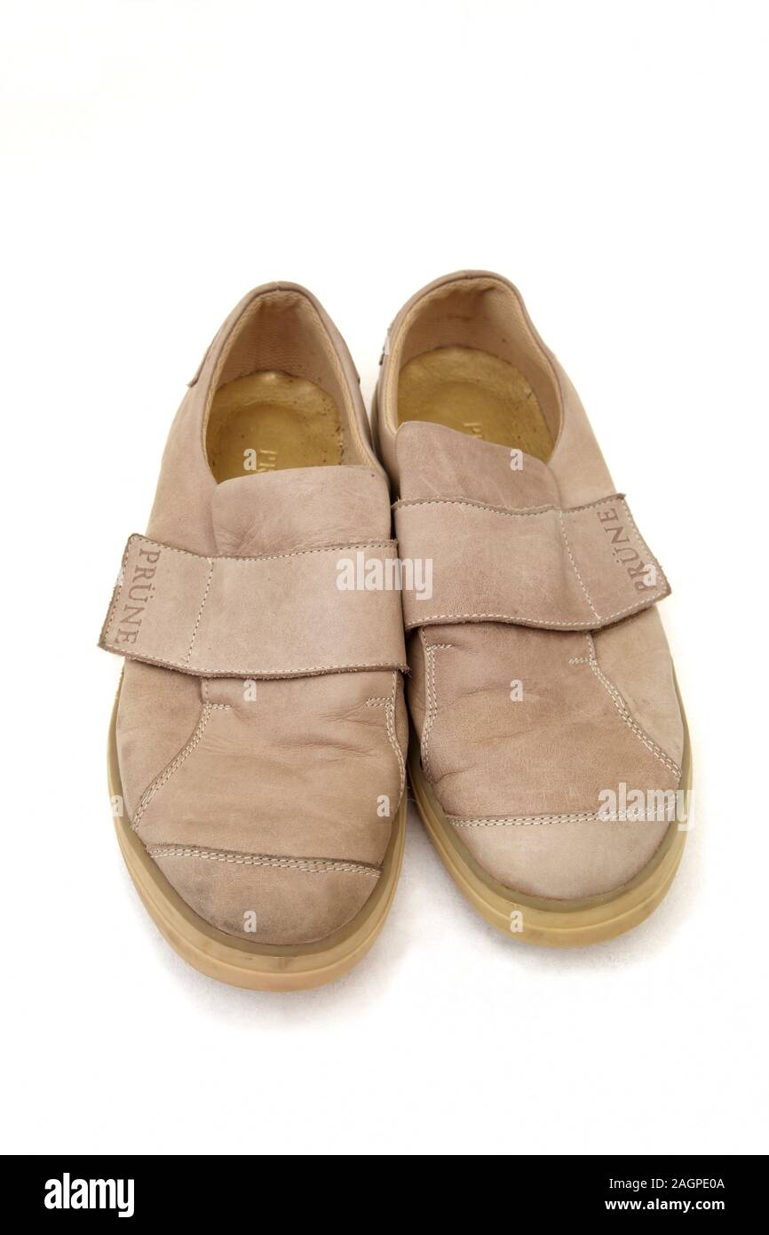 A pair of Prune Beige Suede Shoes Stock Photo
