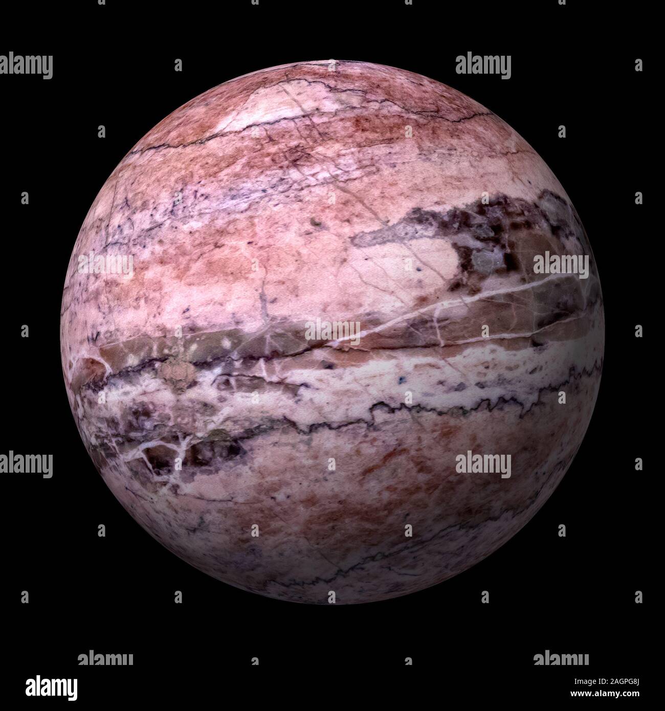 3D rendered marble ball in pink tones isolated on black background