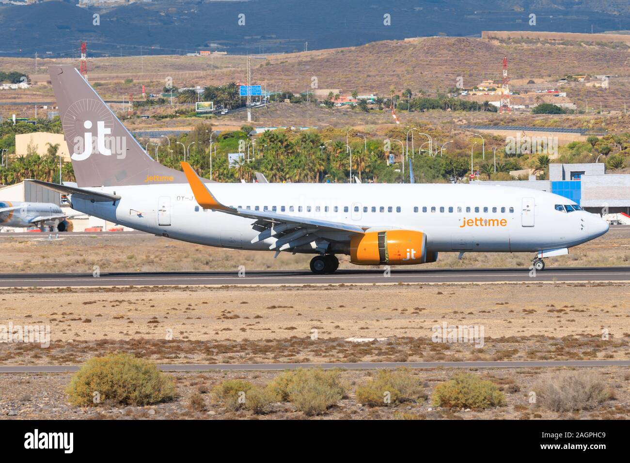 Tenerife, Spain – November 23, 2019: Jettime B737-800 at Tenerife South airport. Stock Photo