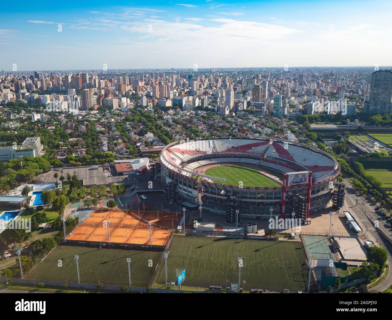 Aerial view of Estadio Monumental Antonio Vespucio Liberti Stadium in Belgrano District of Buenos Aires Stock Photo