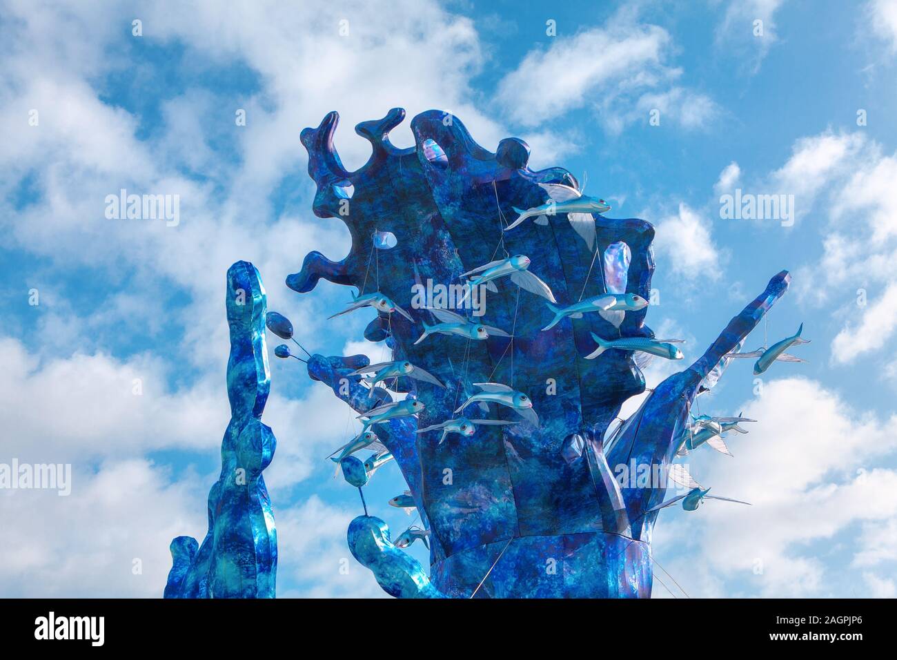 abstract figures with blue flying fish Stock Photo - Alamy