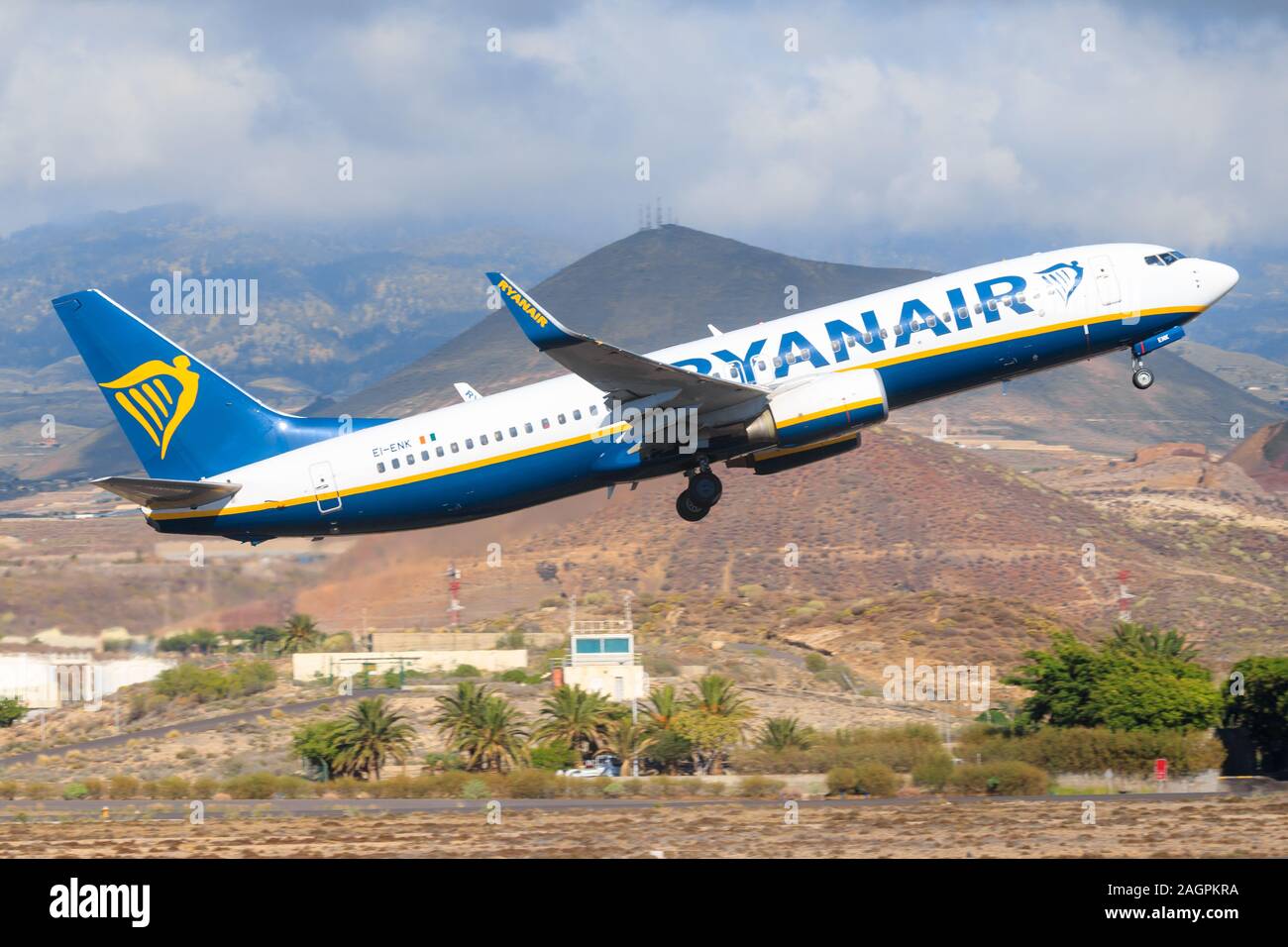 Tenerife, Spain – November 23, 2019: Ryanair Boeing 737-800  at Tenerife South airport. Stock Photo