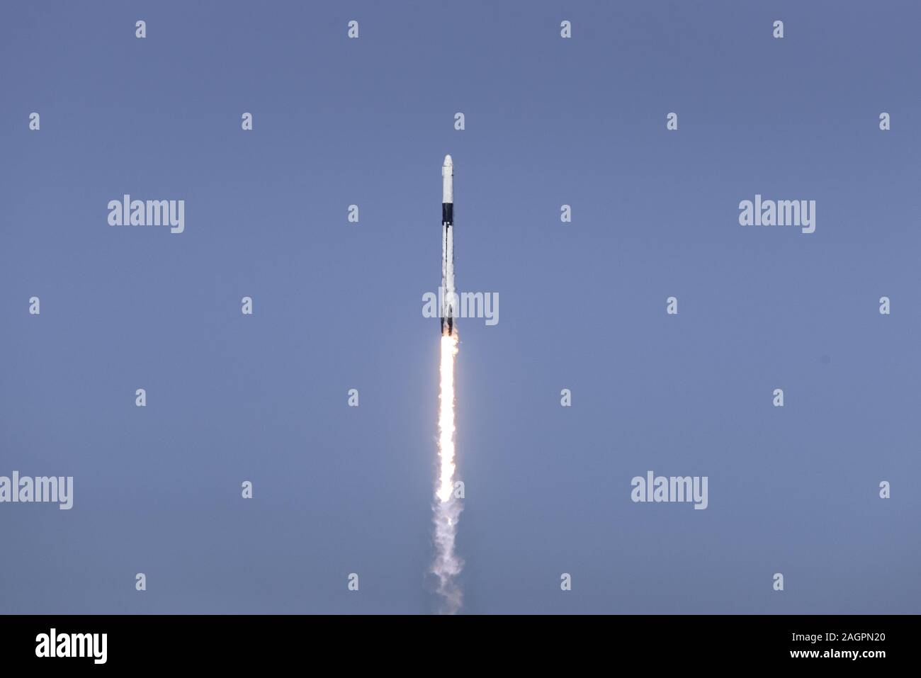 A SpaceX Falcon 9 CRS-19 rocket launched at Cape Canaveral Air Force Station, Florida, Dec. 5, 2019. The CRS-19 is the latest mission in the Commercial Resupply Services program which transports thousands of pounds of cargo and supplies to resupply the International Space Station. (U.S. Air Force photo by Joshua Clifford) Stock Photo