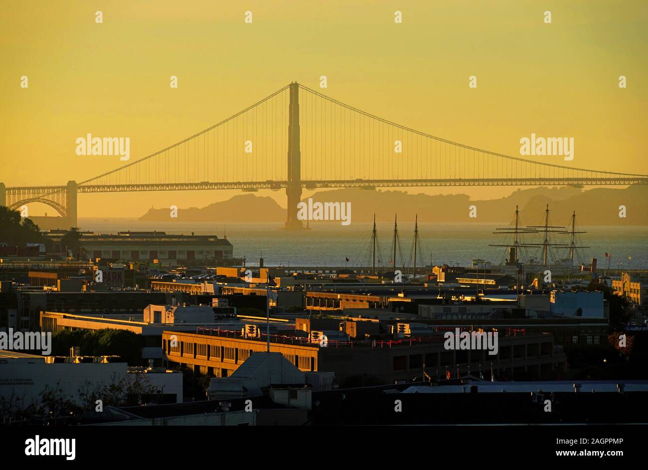 San Francisco Golden Gate Bridge at dusk. Stock Photo