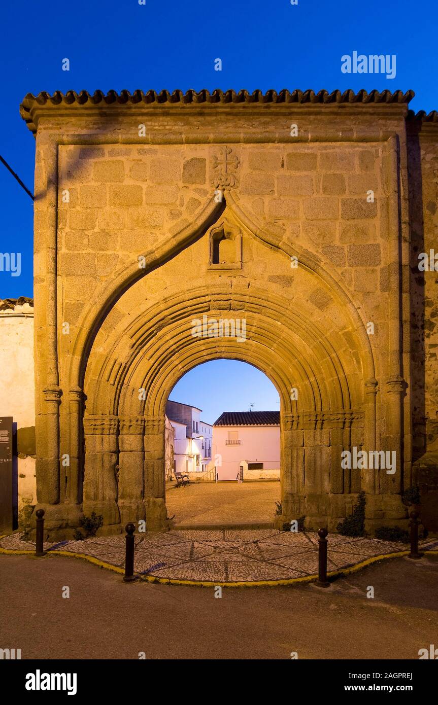 Former entrance of the Convento de las Franciscanas (year 1467), Cumbres Mayores, Huelva province, Region of Andalusia, Spain, Europe. Stock Photo