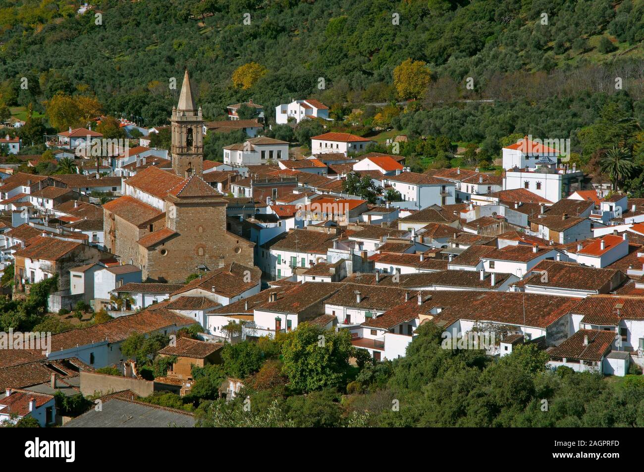 Panoramic view, Alajar, Huelva province, Region of Andalusia, Spain, Europe. Stock Photo