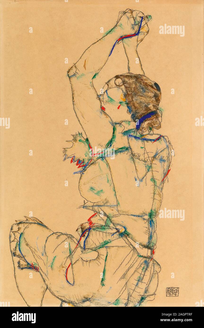 Woman with Raised Arms. Museum: PRIVATE COLLECTION. Author: EGON SCHIELE. Stock Photo