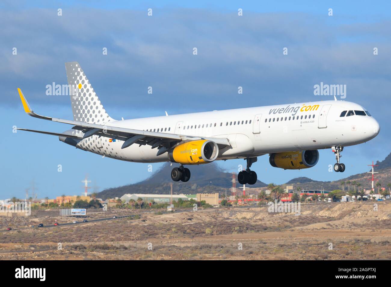 Tenerife, Spain – November 23, 2019: Vueling A320 at Tenerife South airport. Stock Photo