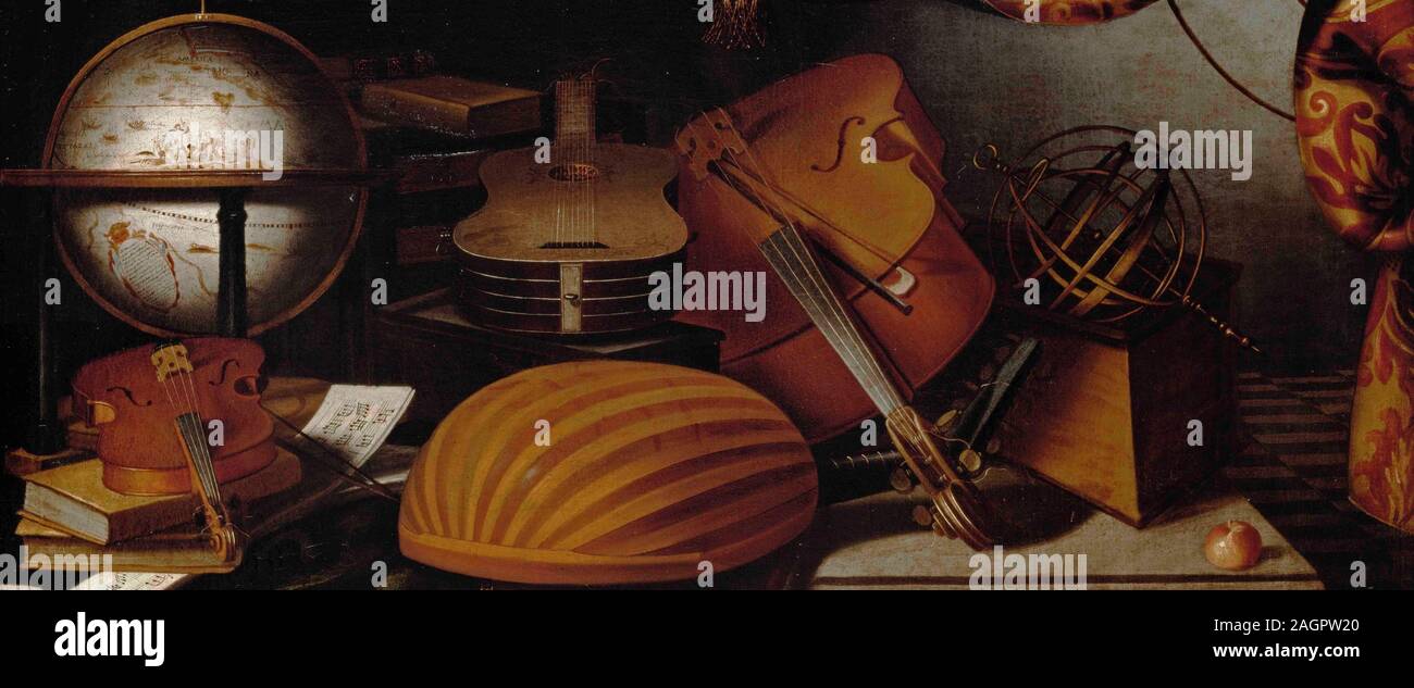 Still Life with Musical Instruments, Globe and Armillary Sphere (Detail). Museum: Art History Museum, Vienne. Author: EVARISTO BASCHENIS. Stock Photo