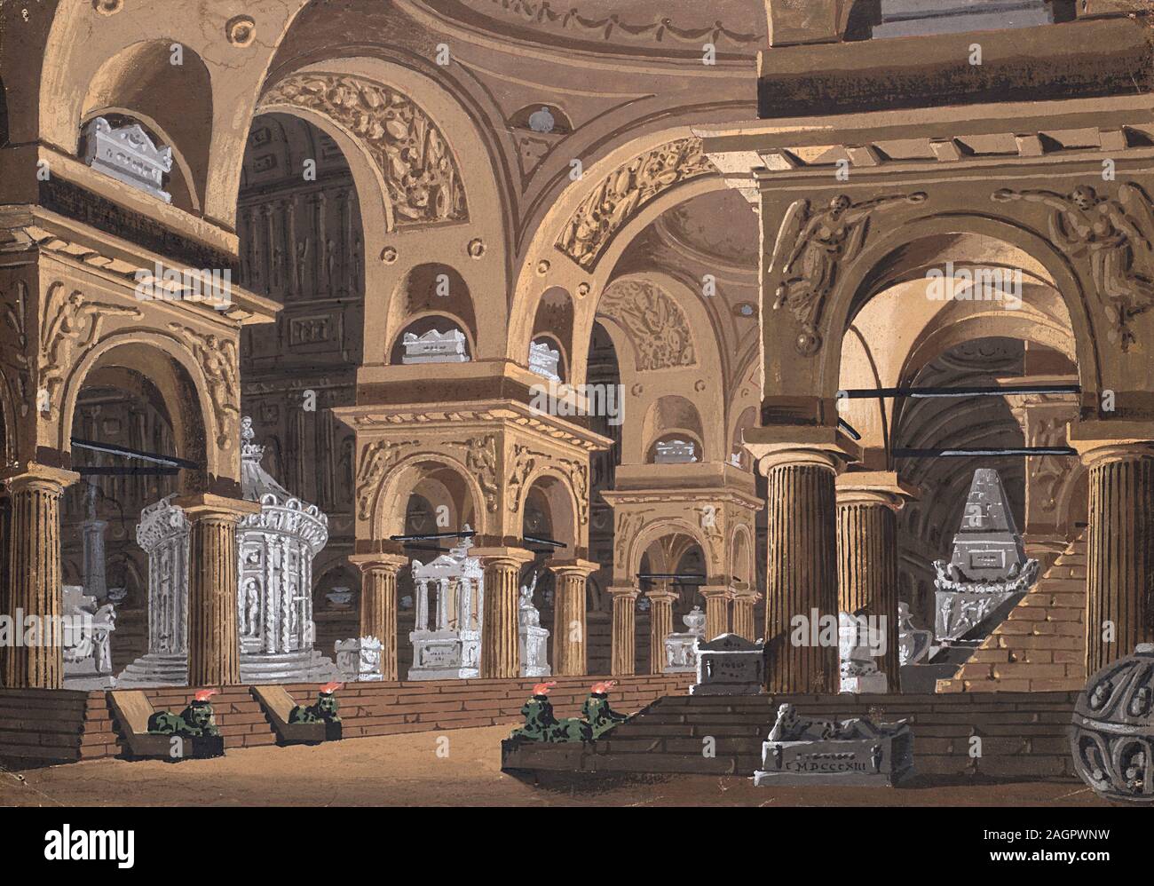 Stage design for the opera 'Castore e Polluce' by Francesco Bianchi. Museum: PRIVATE COLLECTION. Author: ALESSANDRO SANQUIRICO. Stock Photo