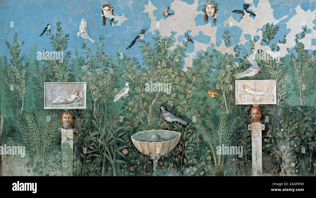 Garden. Fresco from The House of the Golden Bracelet (Casa del Bracciale  d'Oro). Museum: Museo Archeologico Nazionale di Napoli. Author:  Roman-Pompeian wall painting Stock Photo - Alamy