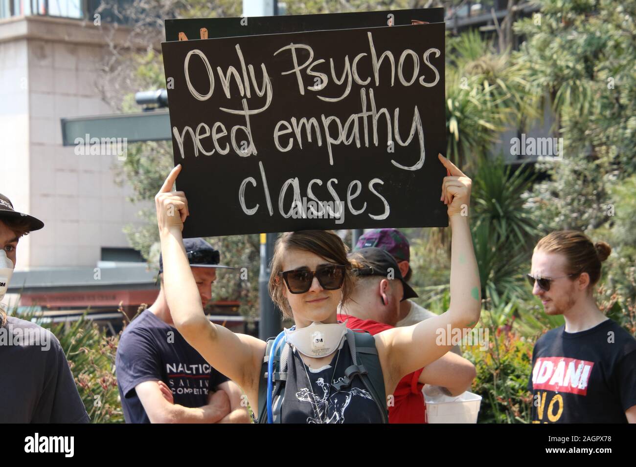 Sydney, Australia. 21st December 2019. Climate change protesters gathered at First Fleet Park and listened to various speakers before marching across the Sydney Harbour Bridge to the Prime Ministers official residence at Kirribilli House. Credit: Richard Milnes/Alamy Live News Stock Photo