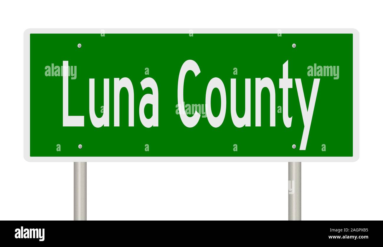 Rendering of a green 3d highway sign for Luna County Stock Photo