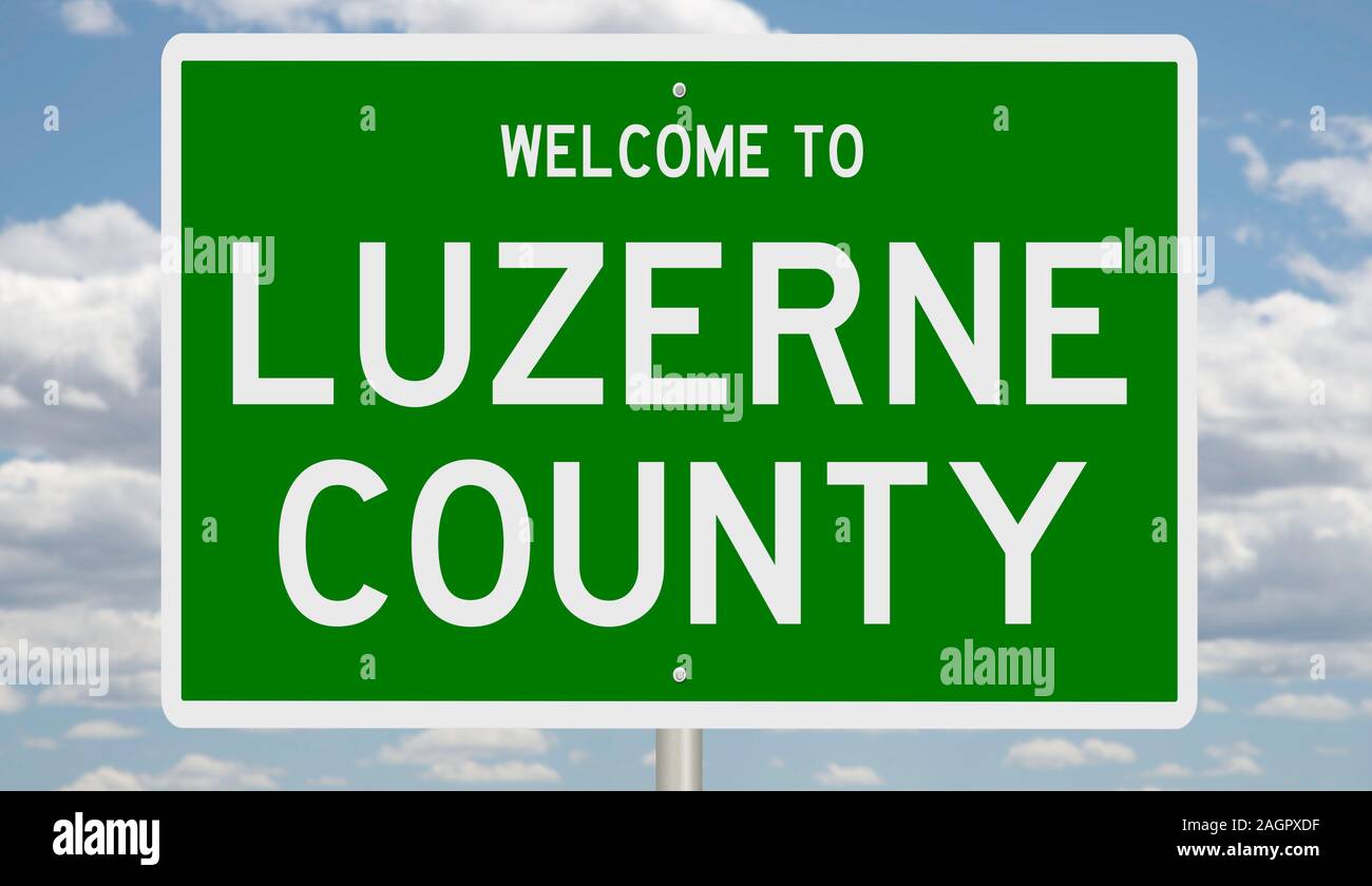 Rendering of a green 3d highway sign for Luzerne County Stock Photo