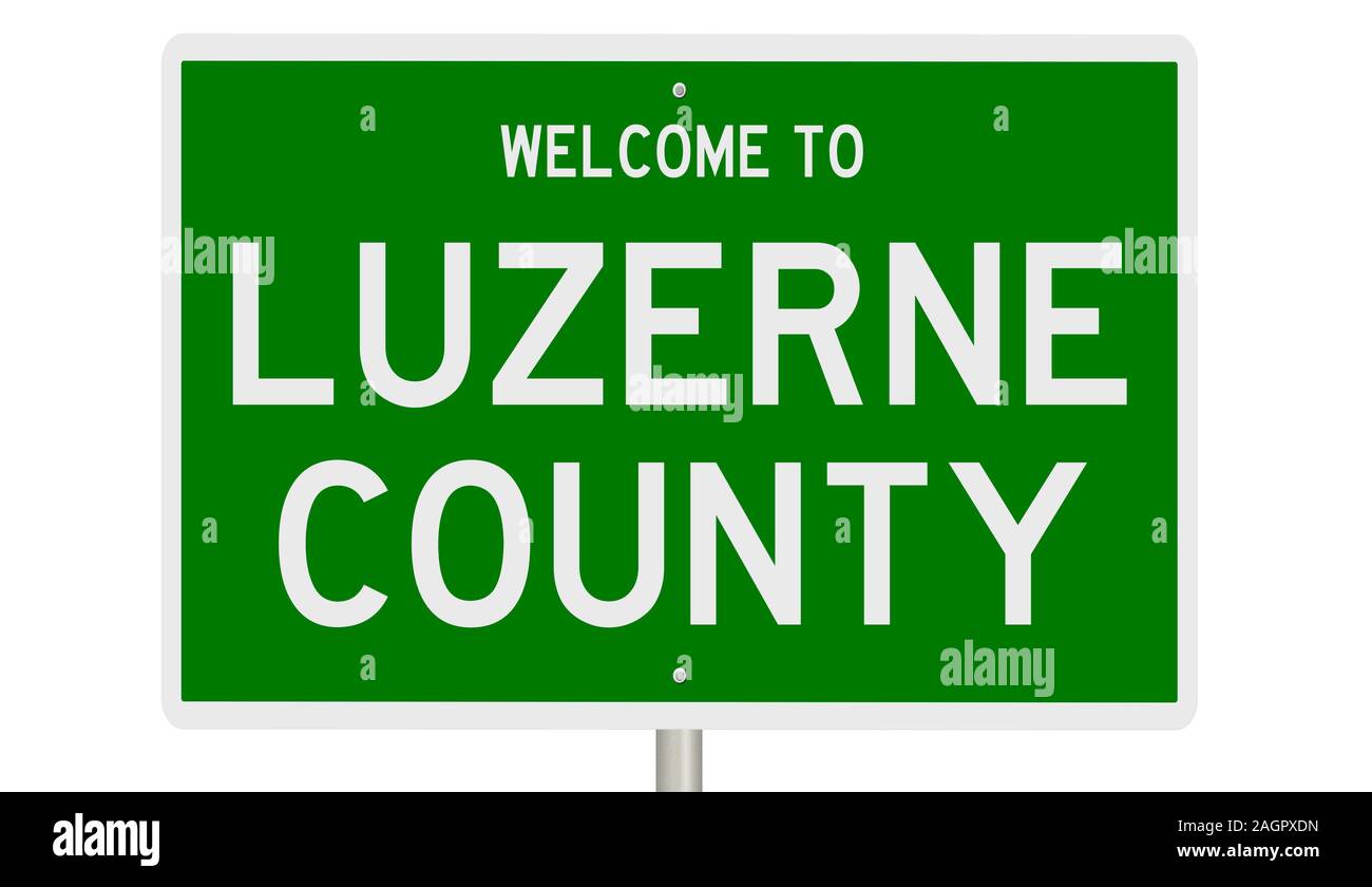 Rendering of a green 3d highway sign for Luzerne County Stock Photo