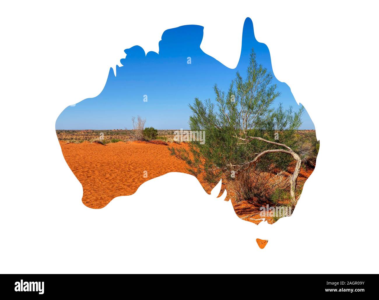 Australian map with Australian outback scene inserted Stock Photo - Alamy