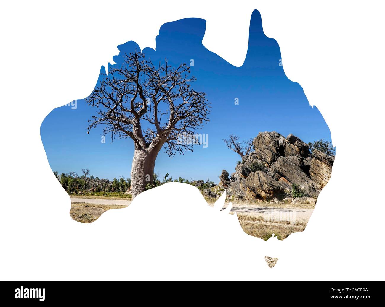 Australian map with insert of boab trees in the Kimberley Western Australia Stock Photo