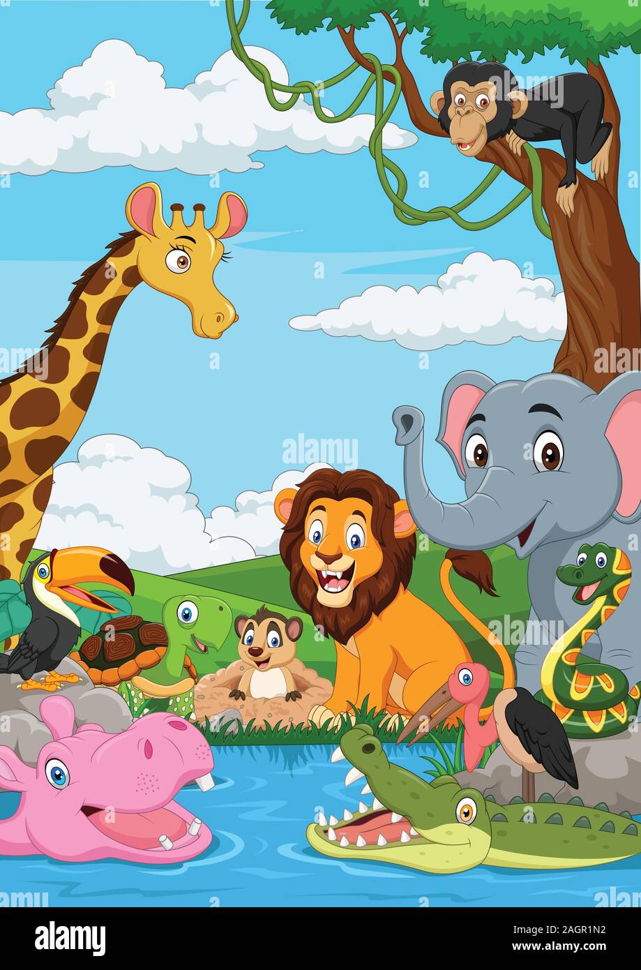 Cartoon African landscape with wild animal Stock Vector